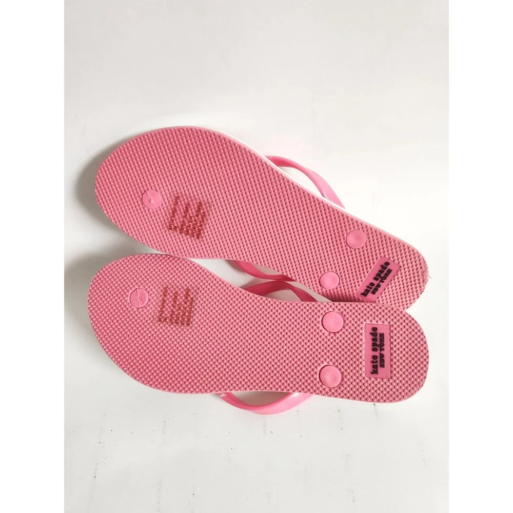 New Kate Spade Flip Flop Sandals 7 Nova Pink Floral Bow Spade Charm Summer Beach